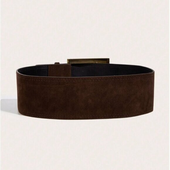 Square Buckle Thick Vegan Leather Belt Brown main image 4